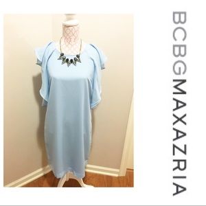 NWT BCBGMAXAZRIA Blue Bell Ruffle Shift Dress Lrge
